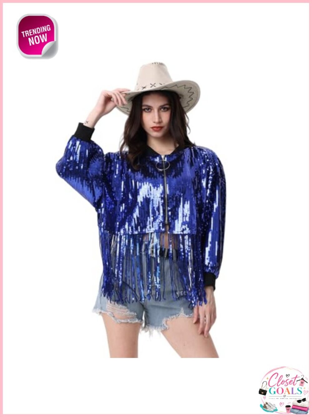 Sequin Fringe Full Zip Long Sleeve Party Jacket